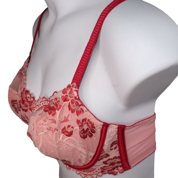 Soma Flirtation Balconet Collection Chantilly Lace Retro Bra Pink Red Size 36D - Picture 4 of 10